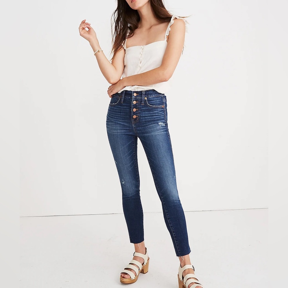 10" High-Rise Skinny Crop Jeans | Rosecliff Wash Button-Front | Size 23